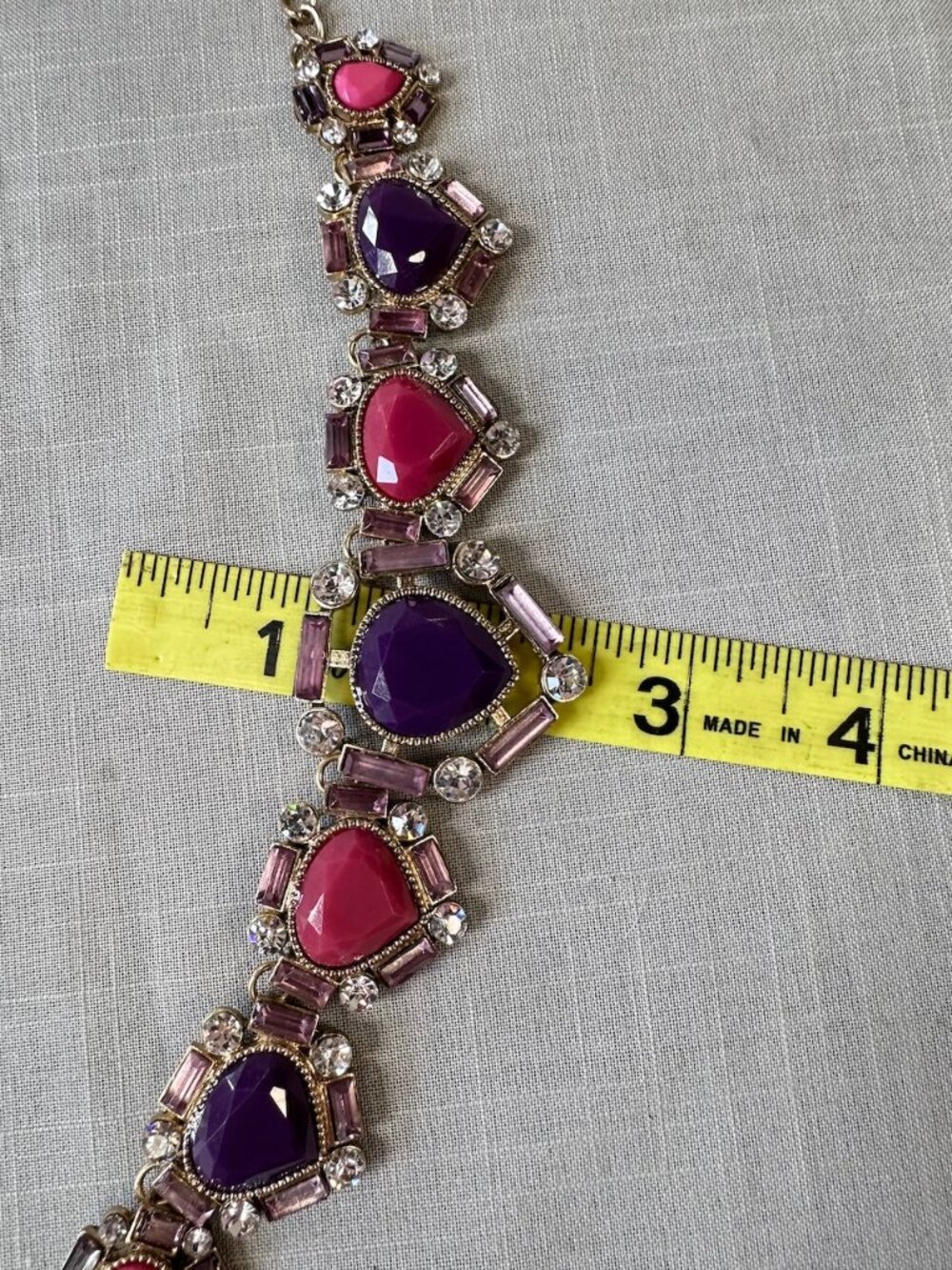 Pink Purple and Rhinestone Statement Necklace - Picture 12 of 13